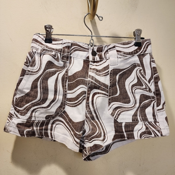 PACSUN Mocha Women's Swirl Elastic Waisted Carpenter Short size S - Picture 2 of 9